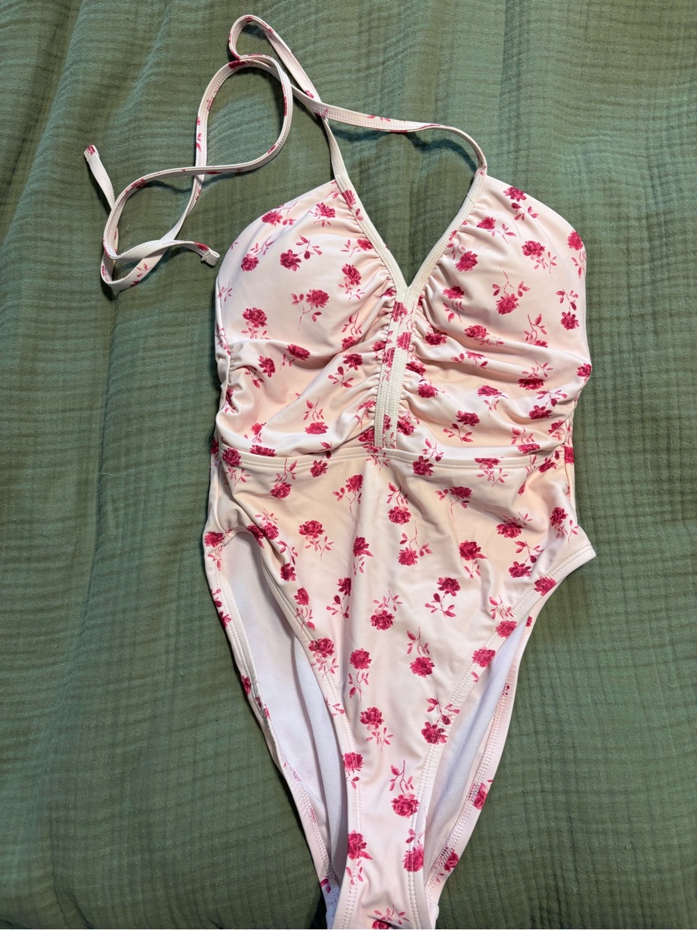 Pink floral one piece bathing suit size small